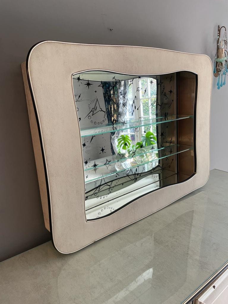Extremely Unusual Mid Century Modern Italian 1950s Glass Cocktail Cabinet / Shelves / Drinks Cabinet by Umberto Mascagni