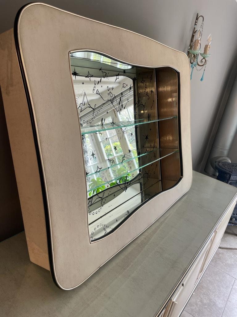 Extremely Unusual Mid Century Modern Italian 1950s Glass Cocktail Cabinet / Shelves / Drinks Cabinet by Umberto Mascagni