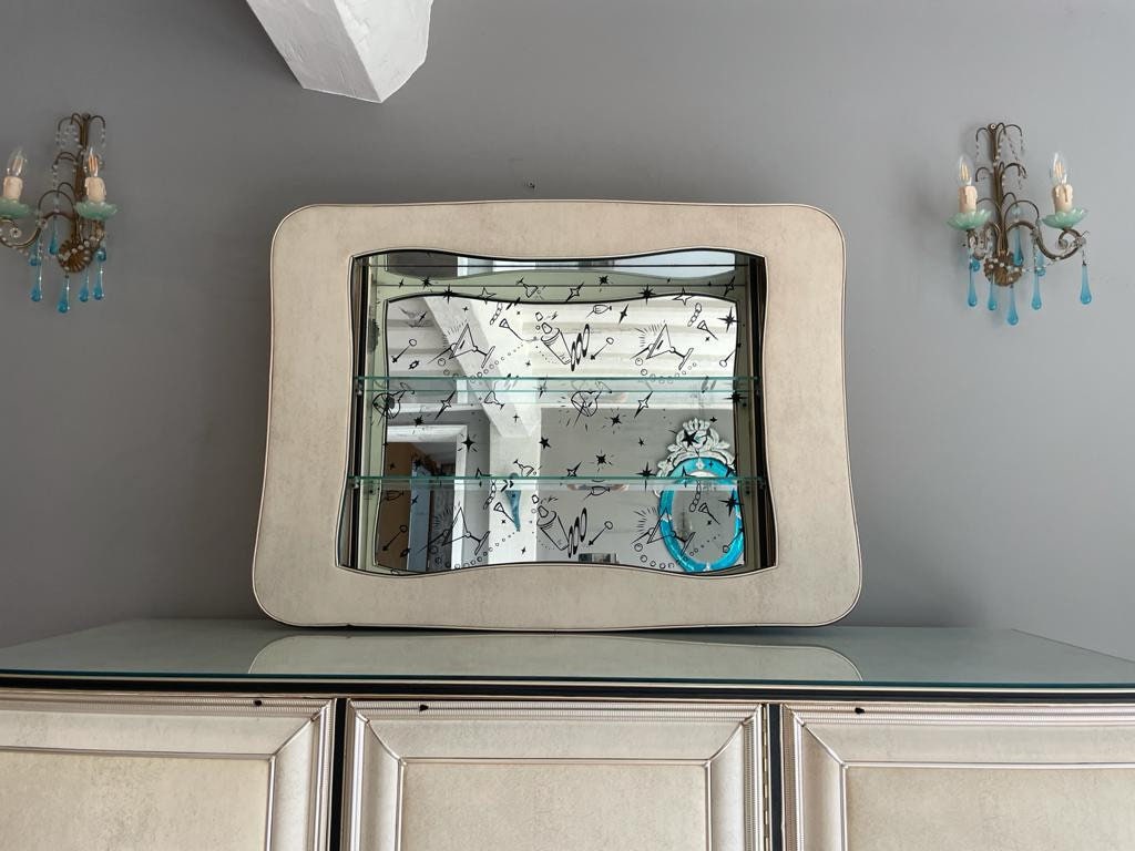 Extremely Unusual Mid Century Modern Italian 1950s Glass Cocktail Cabinet / Shelves / Drinks Cabinet by Umberto Mascagni