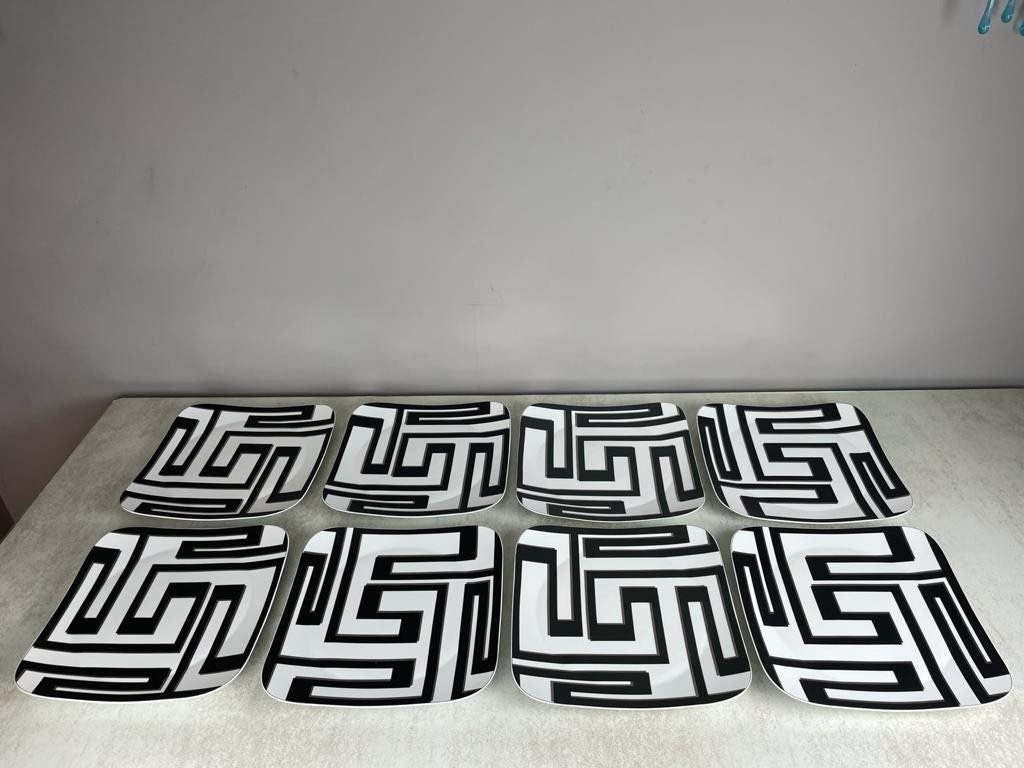 SOLD Mid Century Modern 1980s Geometric Dedalo Versace Dinner Plates / Service Charger
