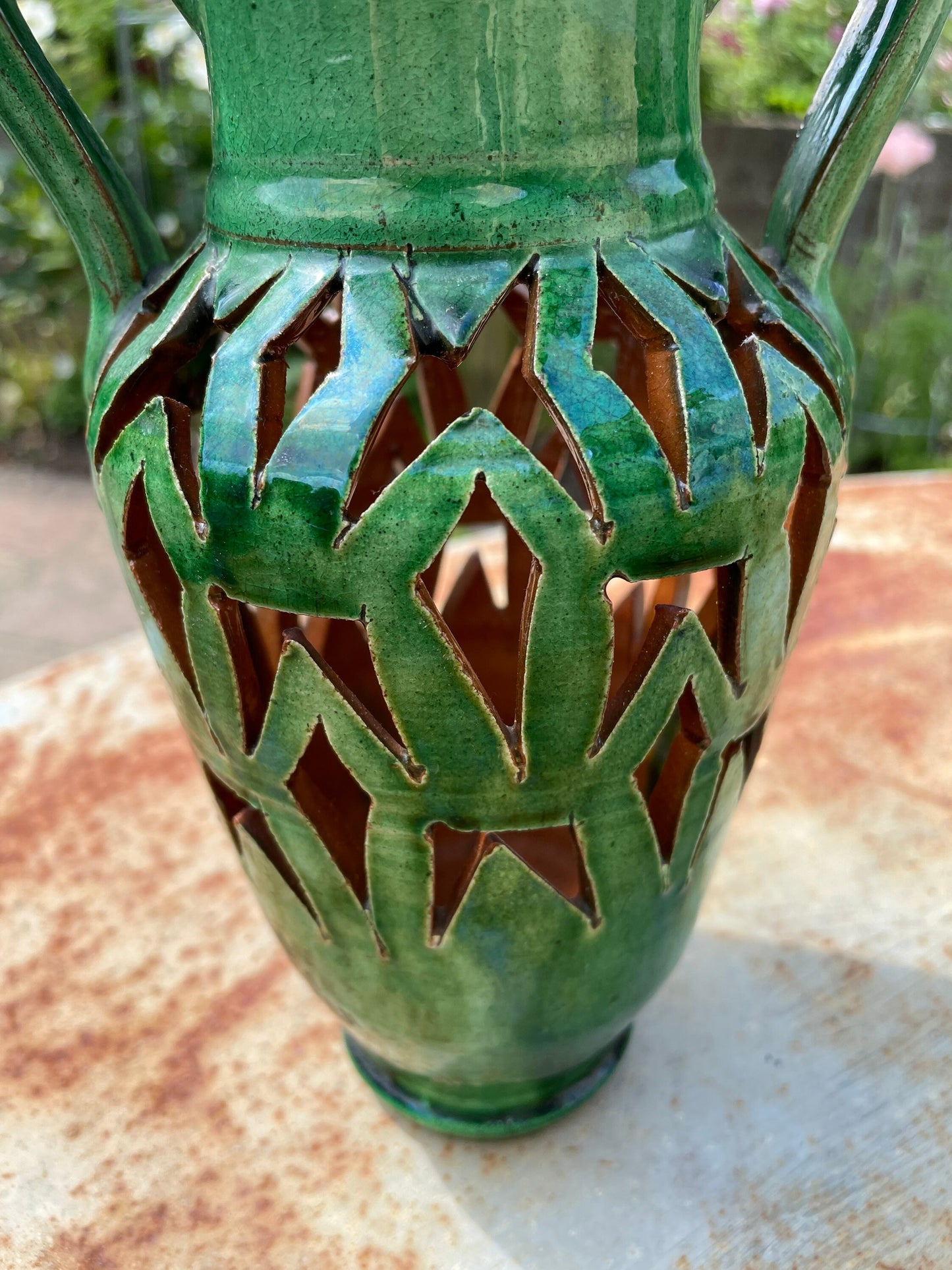 Mid Century Modern Green Decorative Urn