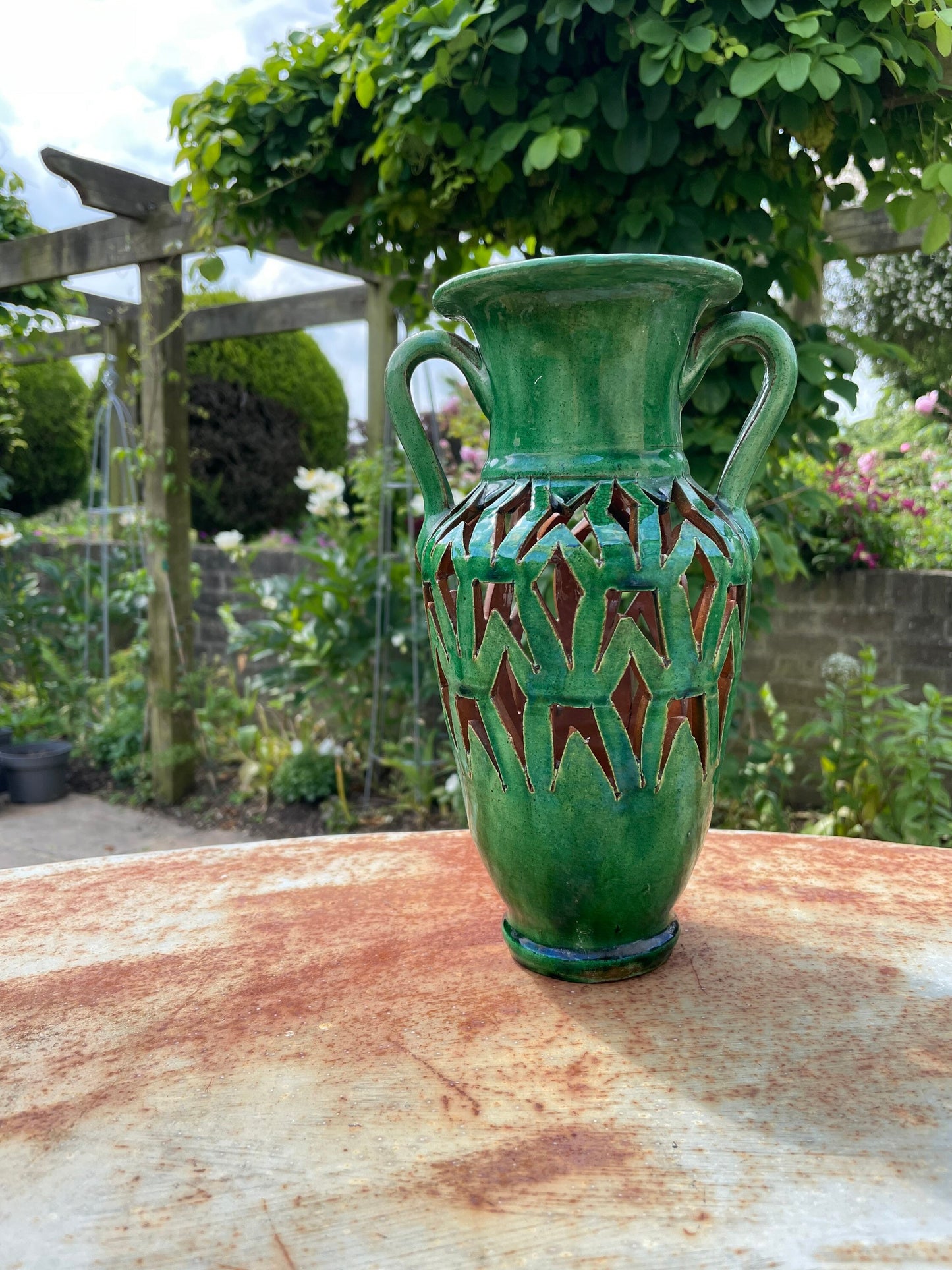 Mid Century Modern Green Decorative Urn