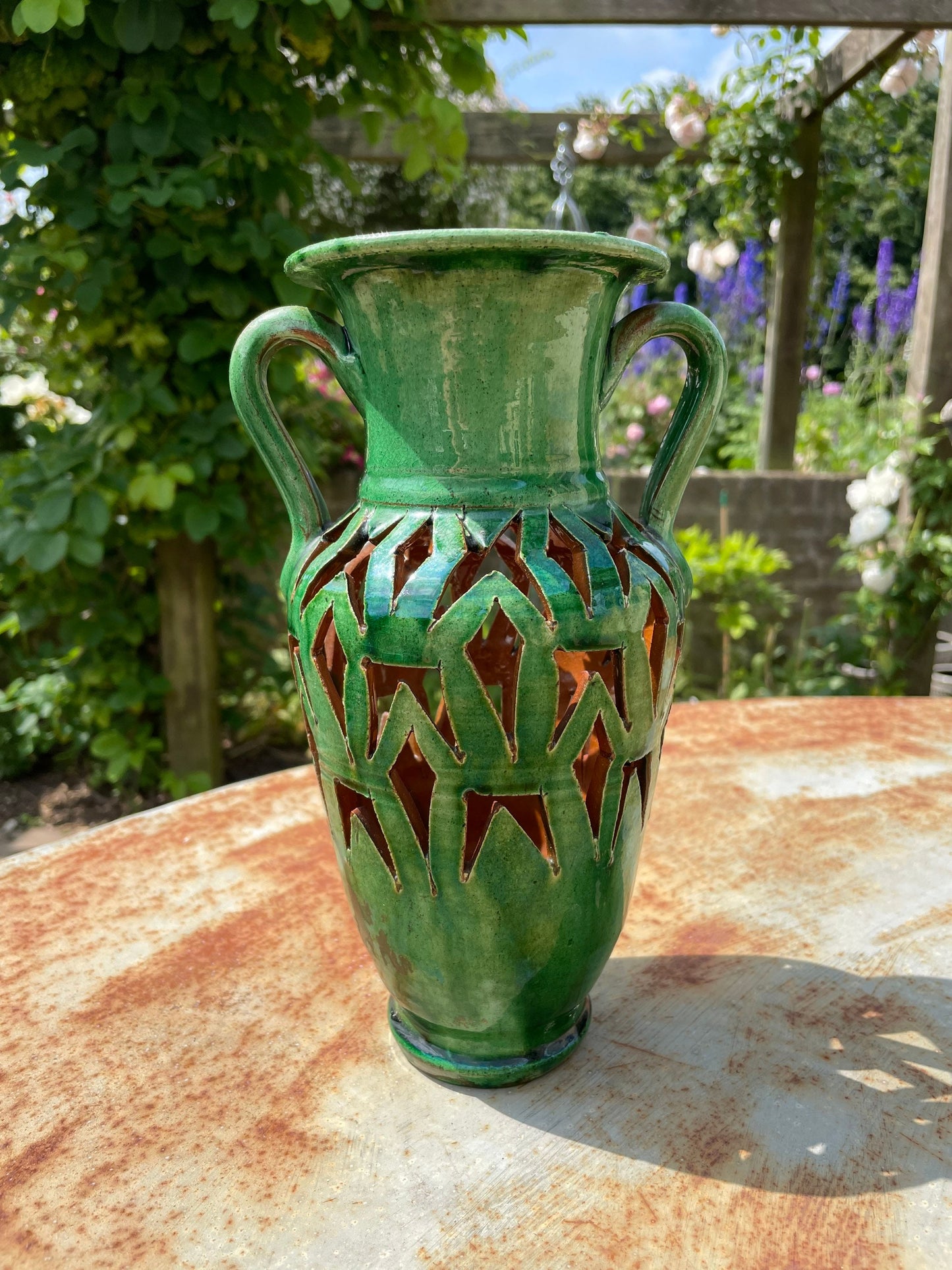 Mid Century Modern Green Decorative Urn