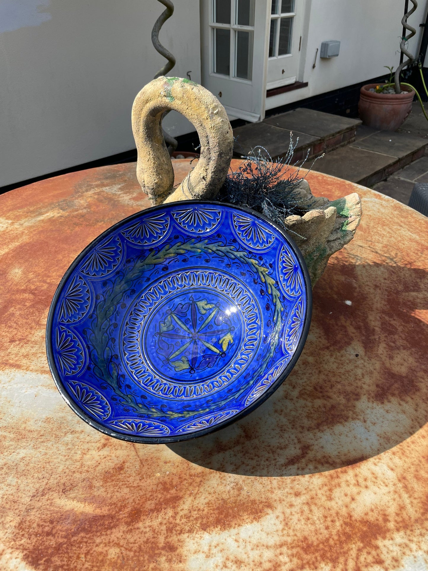 Mid Century Modern Large Blue Decorative Bowl by Safi Earthenware