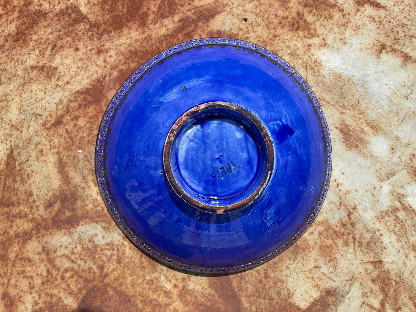 Mid Century Modern Large Blue Decorative Bowl by Safi Earthenware