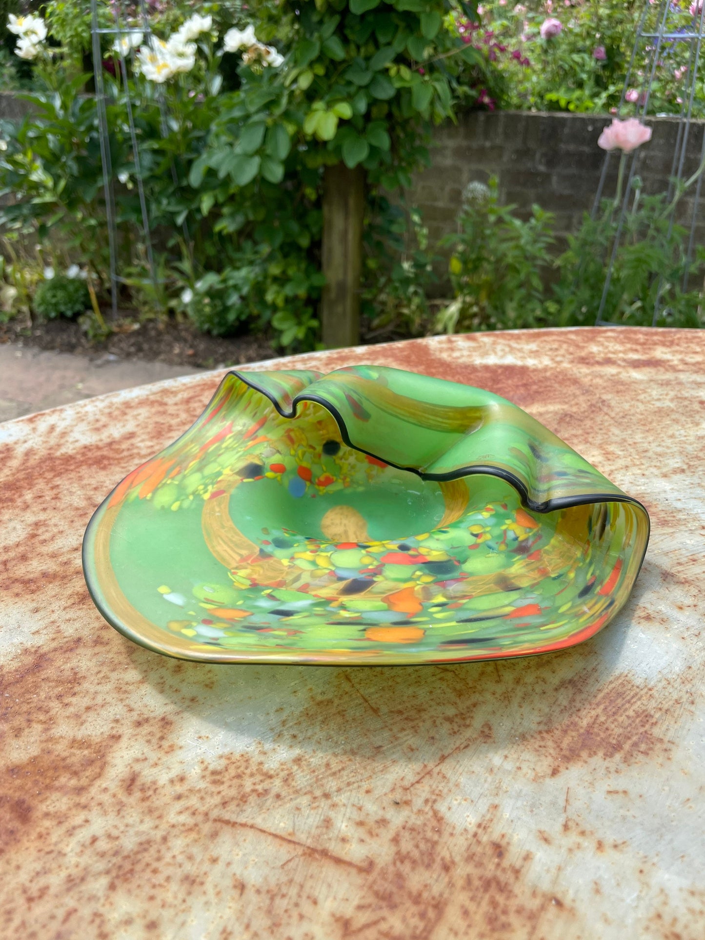 Vintage Green Romanian Glass Ash Tray / Dish by Ioam Nemtoi