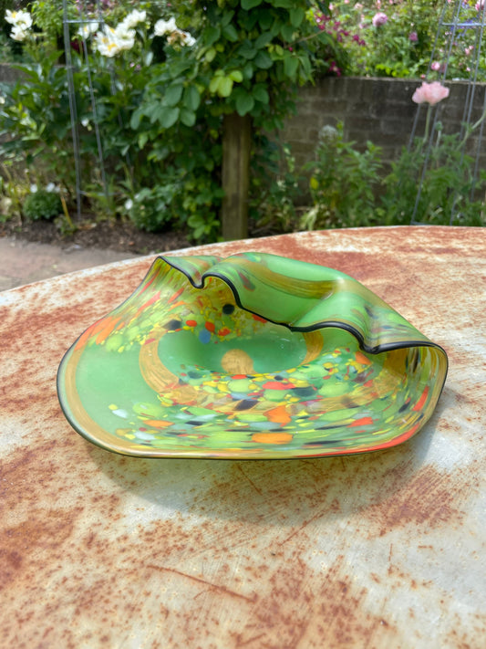 Vintage Green Romanian Glass Ash Tray / Dish by Ioam Nemtoi