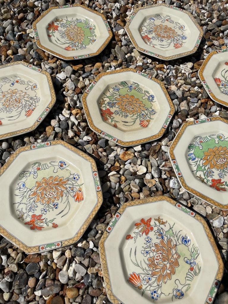 Vintage Mason ironstone Lotus Flower Handpainted Plates