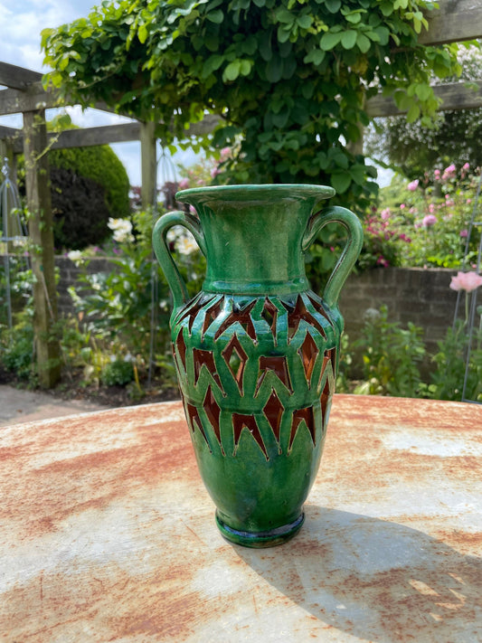 Mid Century Modern Green Decorative Urn