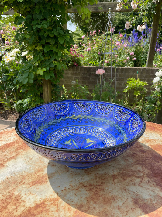 Mid Century Modern Large Blue Decorative Bowl by Safi Earthenware