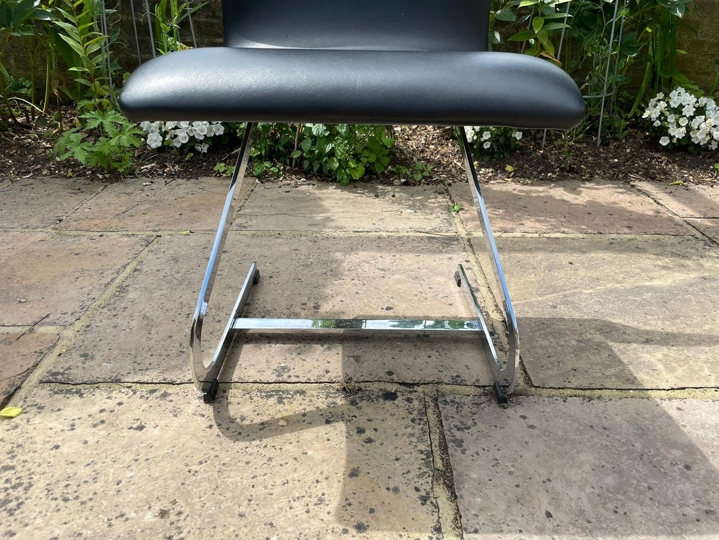 Vintage 1970s Mid Century Modern Merrow Associates Black Leather Dining Chairs