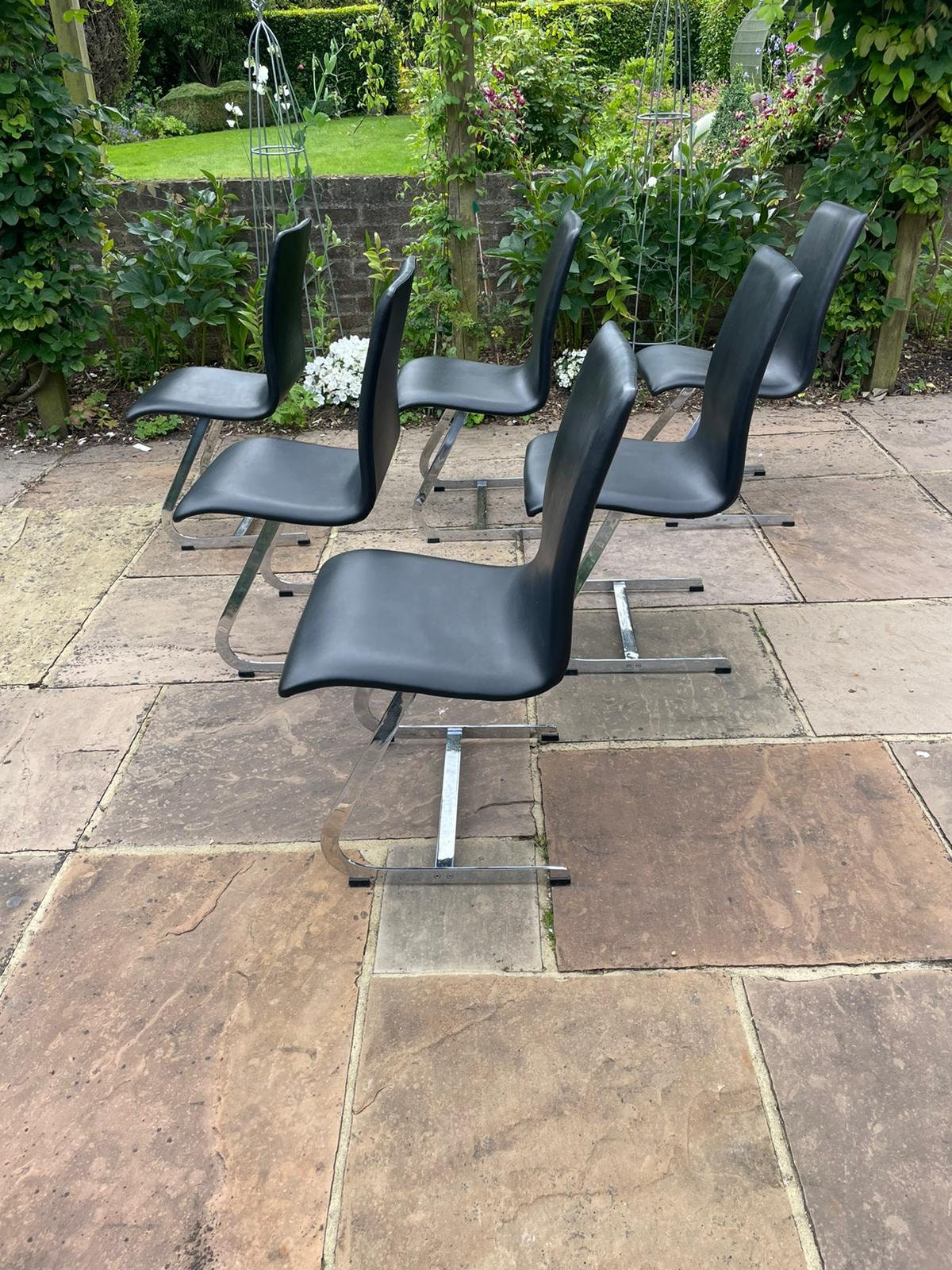 Vintage 1970s Mid Century Modern Merrow Associates Black Leather Dining Chairs