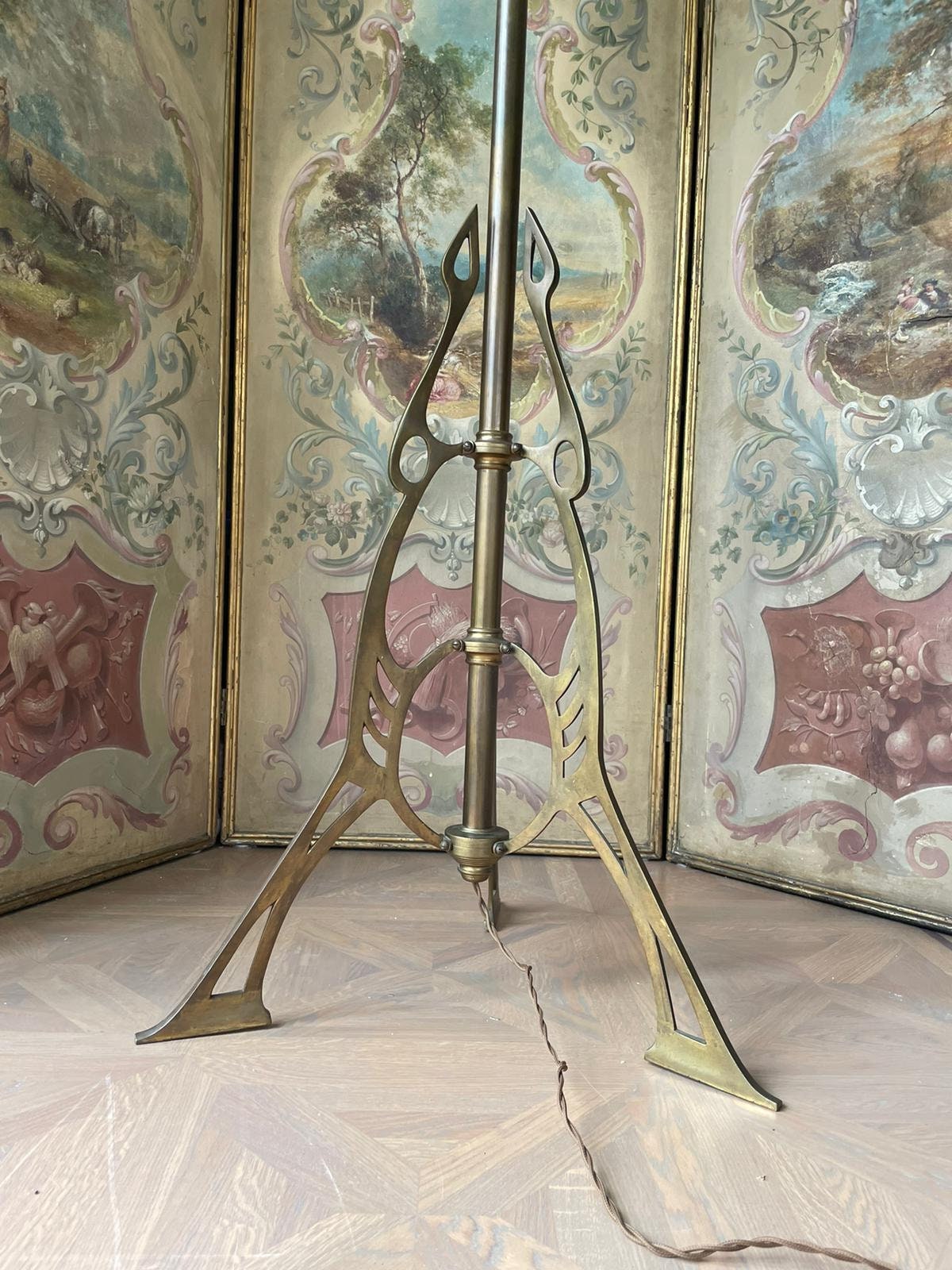 For Christina ***Price includes lampshade and shipping***Vintage Early 20th Century Secessionist Adjustable Brass Floor Lamp
