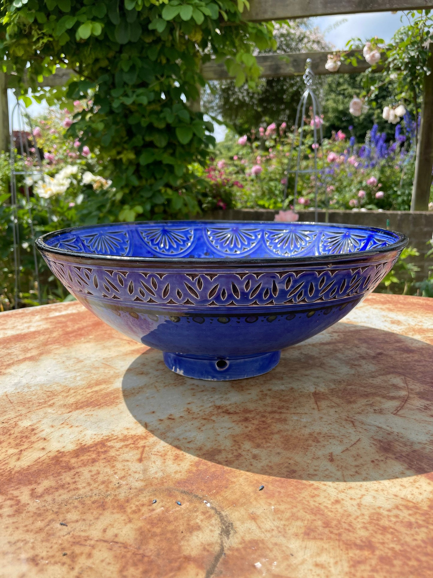 Mid Century Modern Large Blue Decorative Bowl by Safi Earthenware