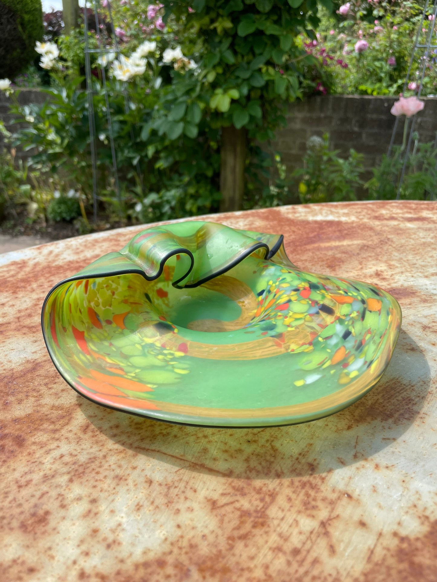 Vintage Green Romanian Glass Ash Tray / Dish by Ioam Nemtoi