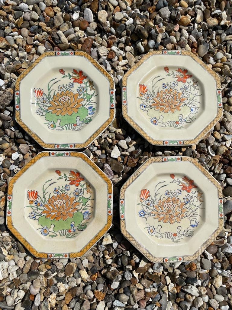 Vintage Mason ironstone Lotus Flower Handpainted Plates