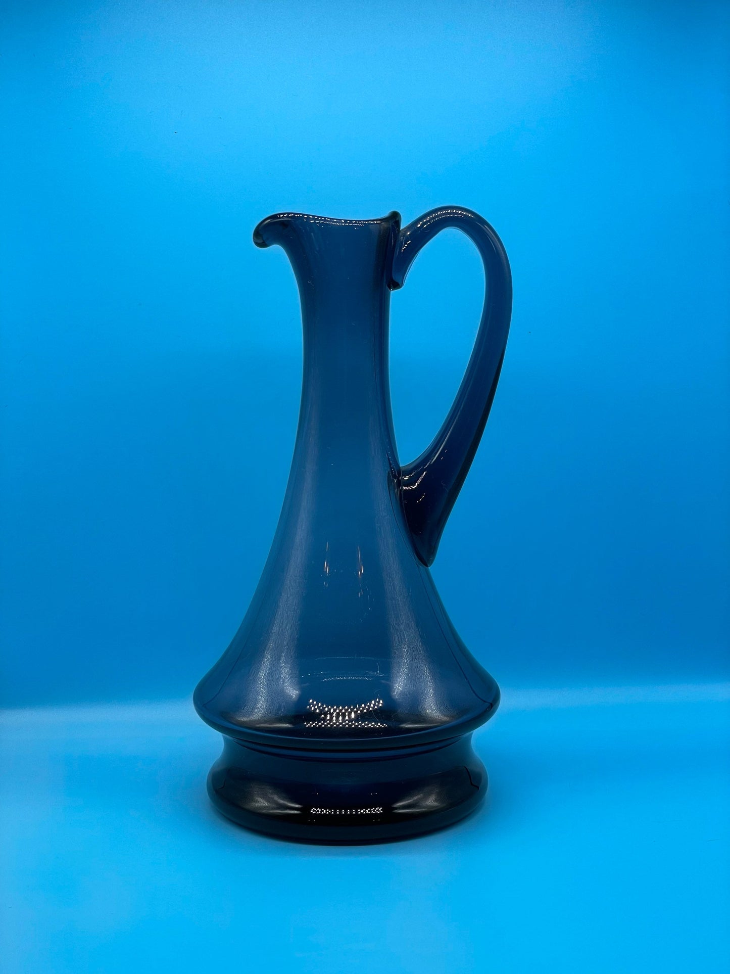 Vintage Mid Century Modern Handmade Blue Glass Decanter / Carafe