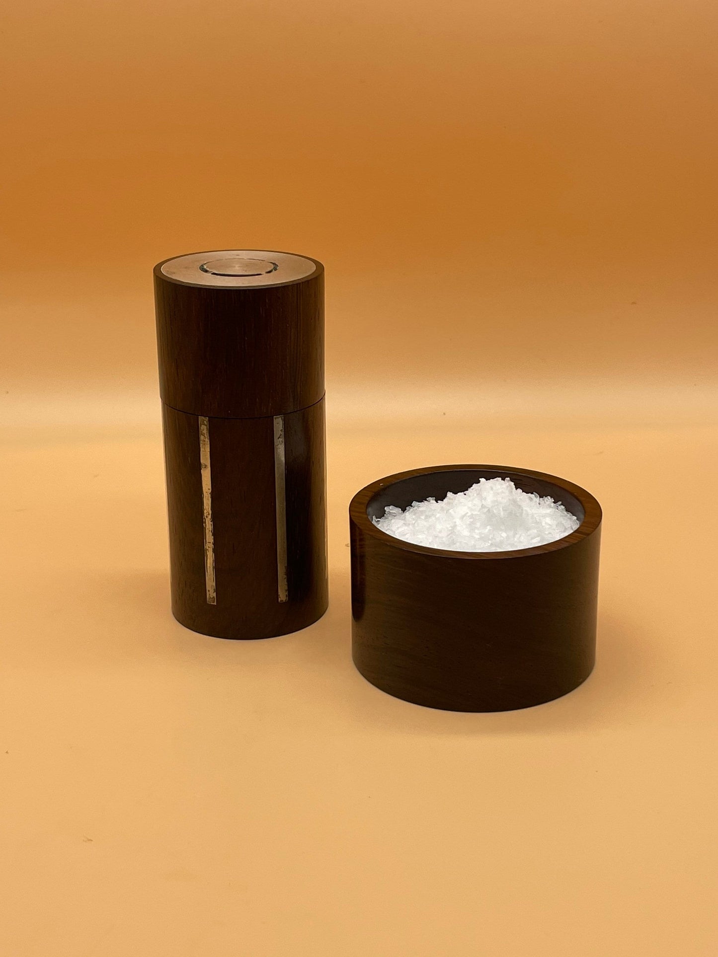 Original 1960s Mid Century Modern Danish Rosewood and Silver Condiment Set by Axel Salomonsen