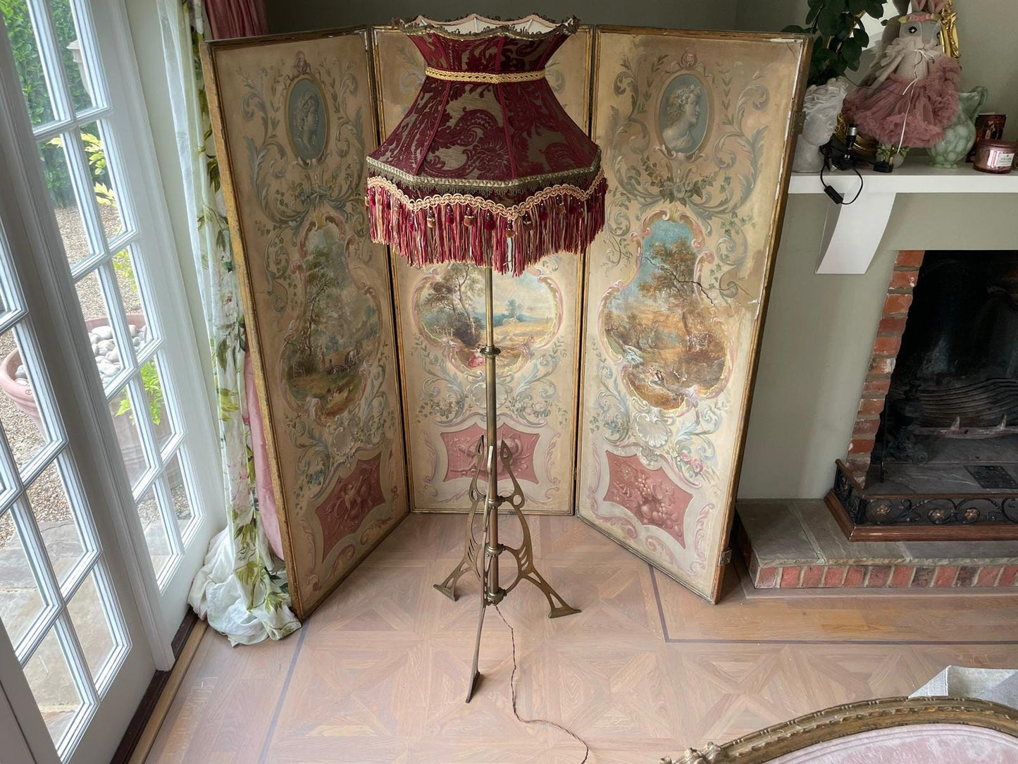 For Christina ***Price includes lampshade and shipping***Vintage Early 20th Century Secessionist Adjustable Brass Floor Lamp