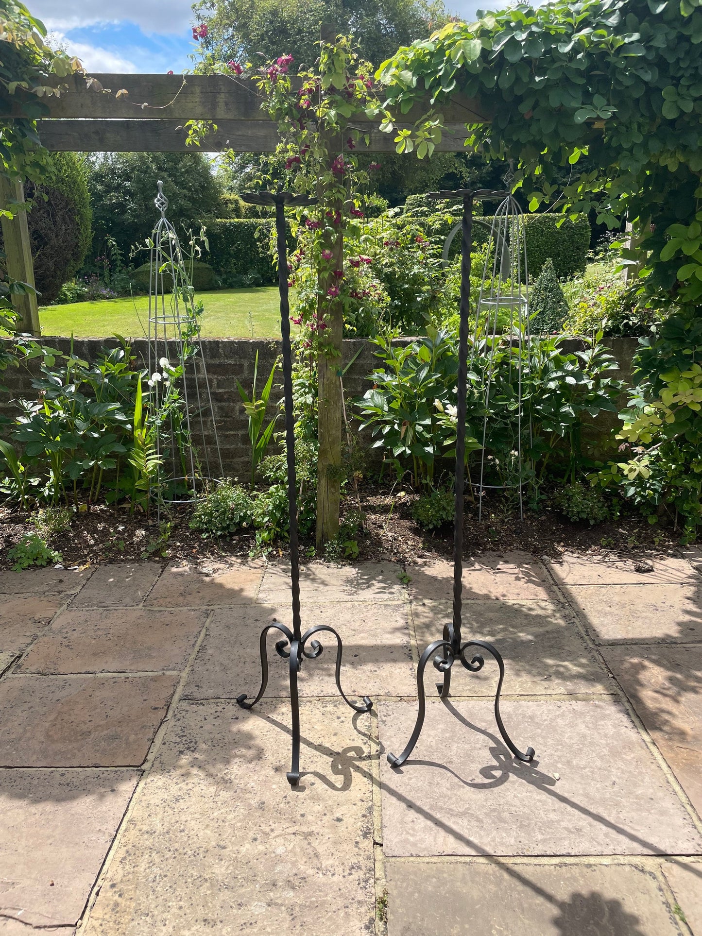 Vintage French Black Iron Flower Petal Candlesticks