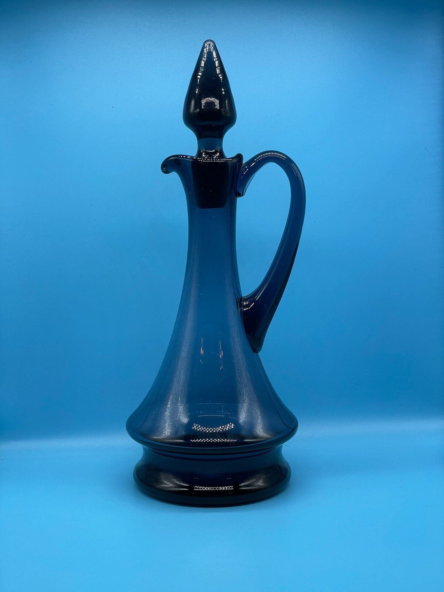 Vintage Mid Century Modern Handmade Blue Glass Decanter / Carafe