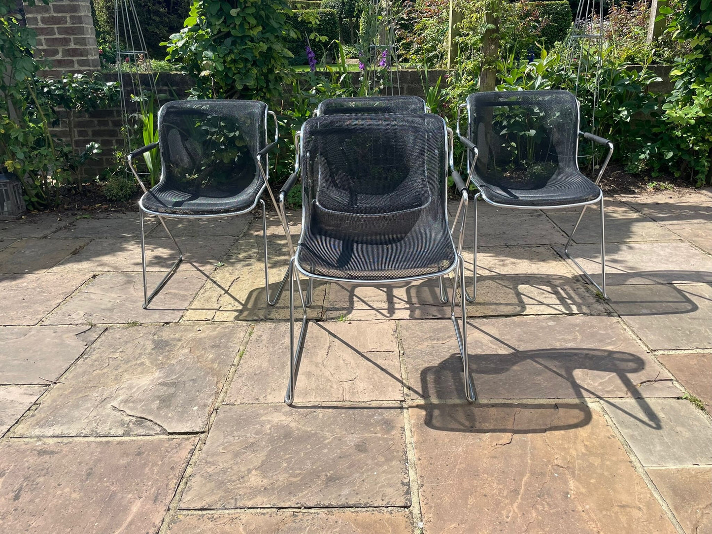 Vintage 1970s Chrome and Mesh Cantilever Armchairs/ Desk Chair