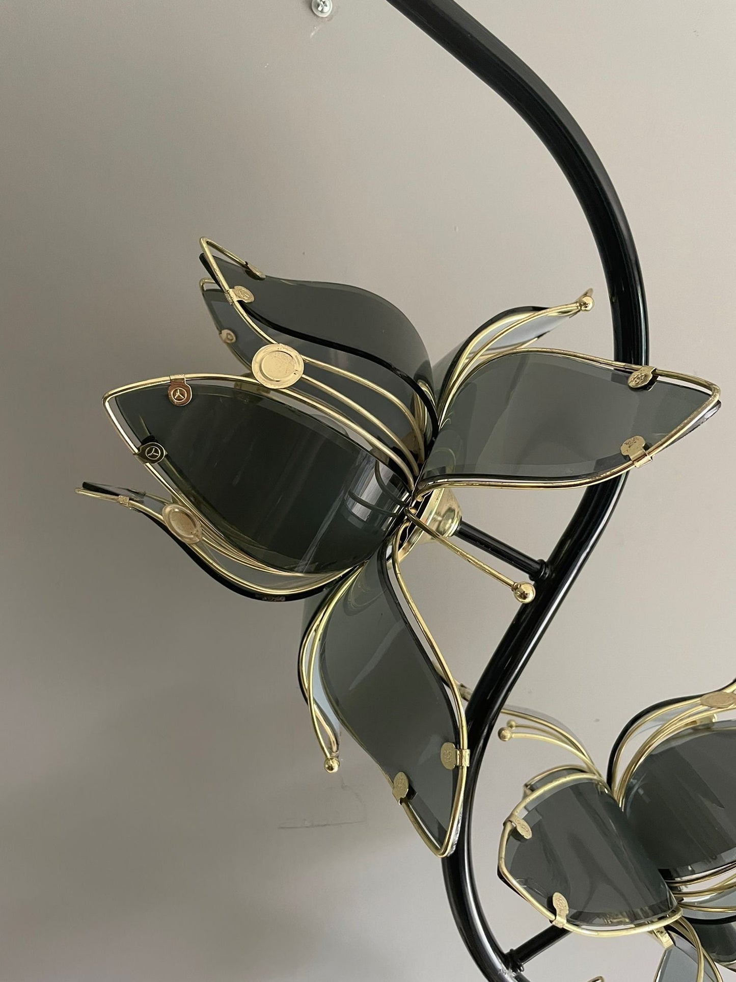 Reserved for Doris Ganserer Mid Century Modern Vintage Hollywood Regency Black Glass Lotus Flower Floor Lamp