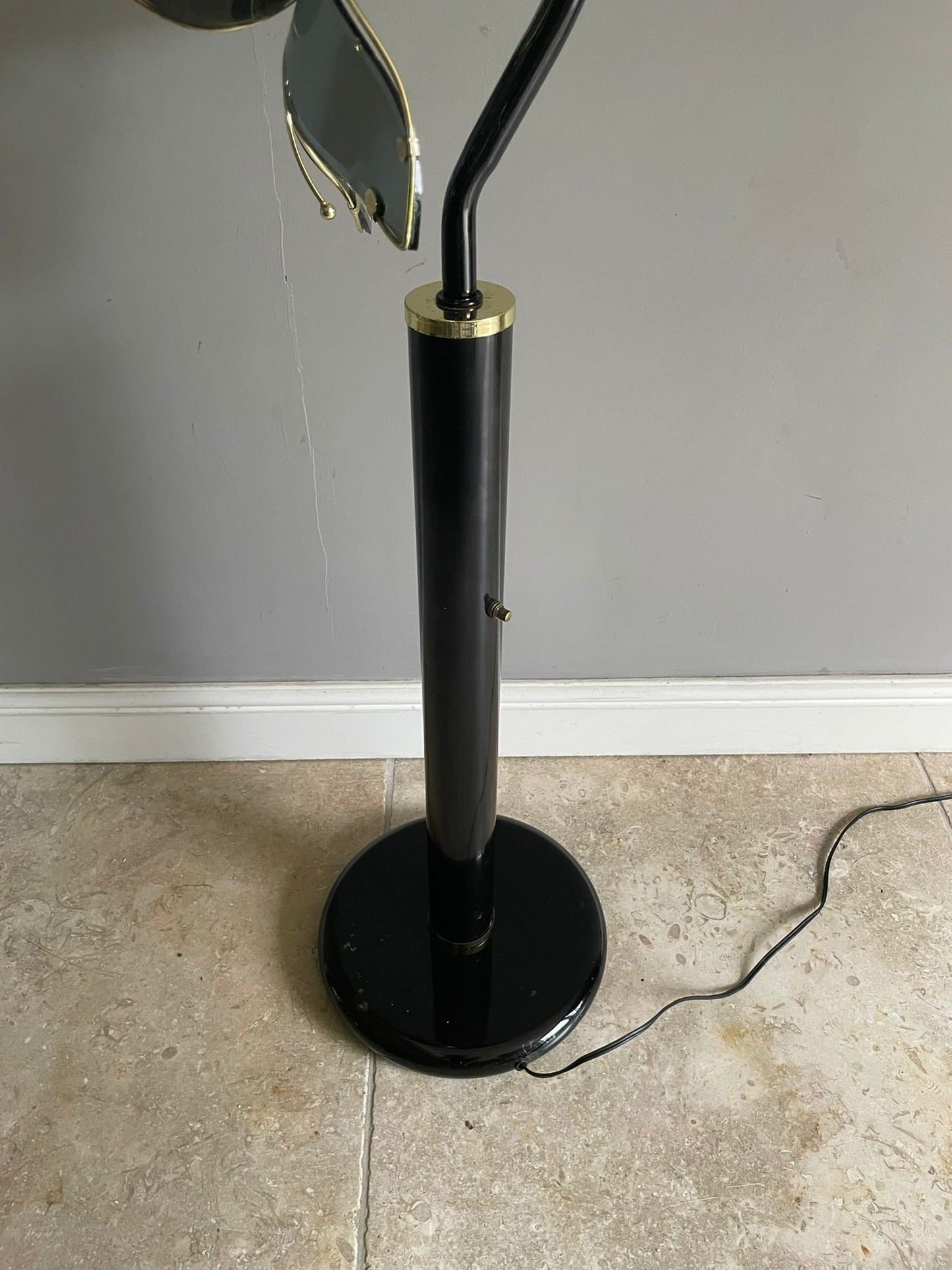 Reserved for Doris Ganserer Mid Century Modern Vintage Hollywood Regency Black Glass Lotus Flower Floor Lamp