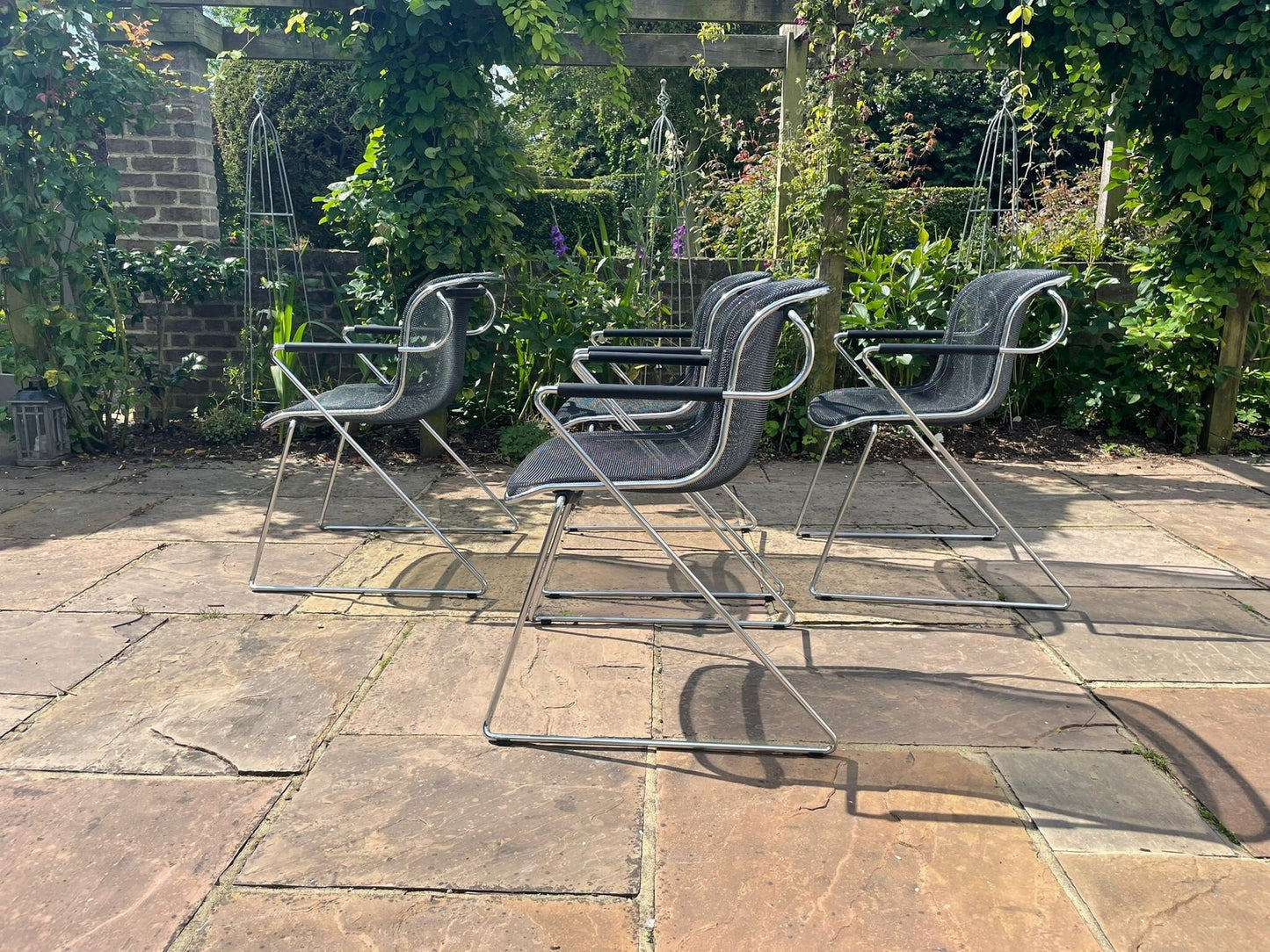 Vintage 1970s Chrome and Mesh Cantilever Armchairs/ Desk Chair