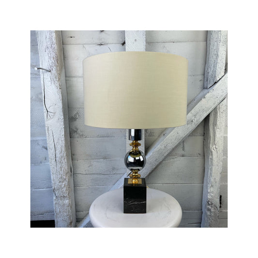 Vintage Mid Century Modern Hollywood Regency Chrome, Gold And Marble Table Lamp by Maison Barbier  1960 Small