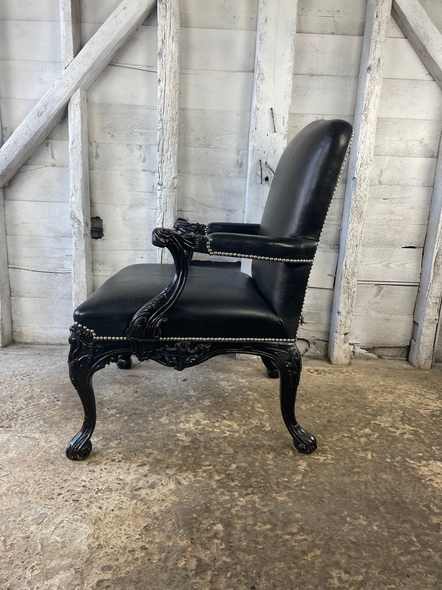 For Michael*** Ralph Lauren Clivedon Black Leather Carved / Armchair / Club Chair