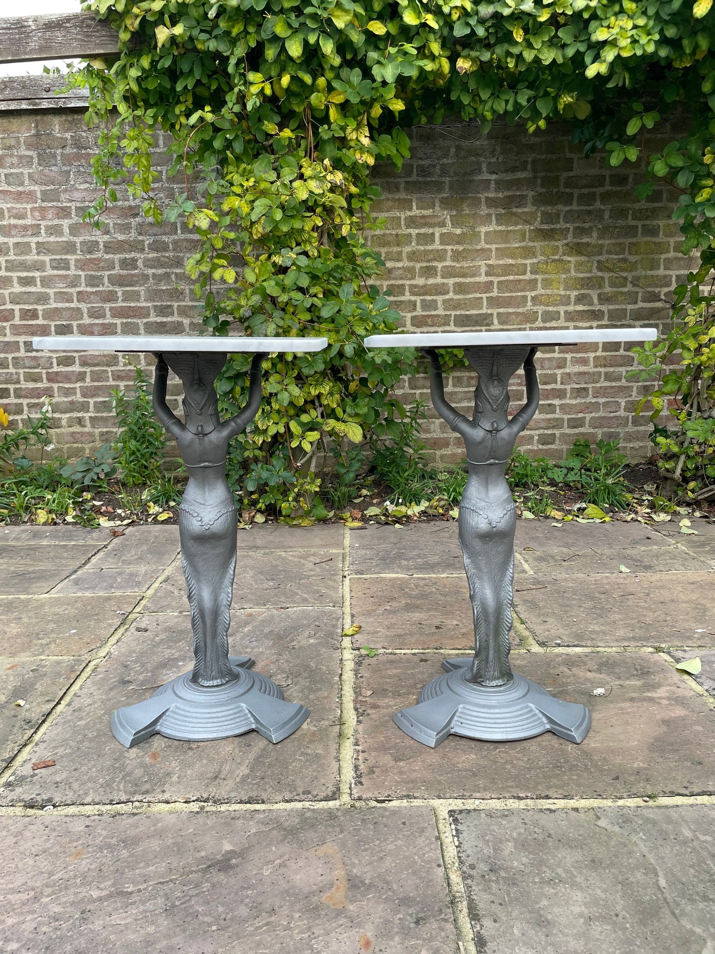 A Pair Of Art Deco, Hollywood Regency Marble Topped Occasional/Bistro Tables