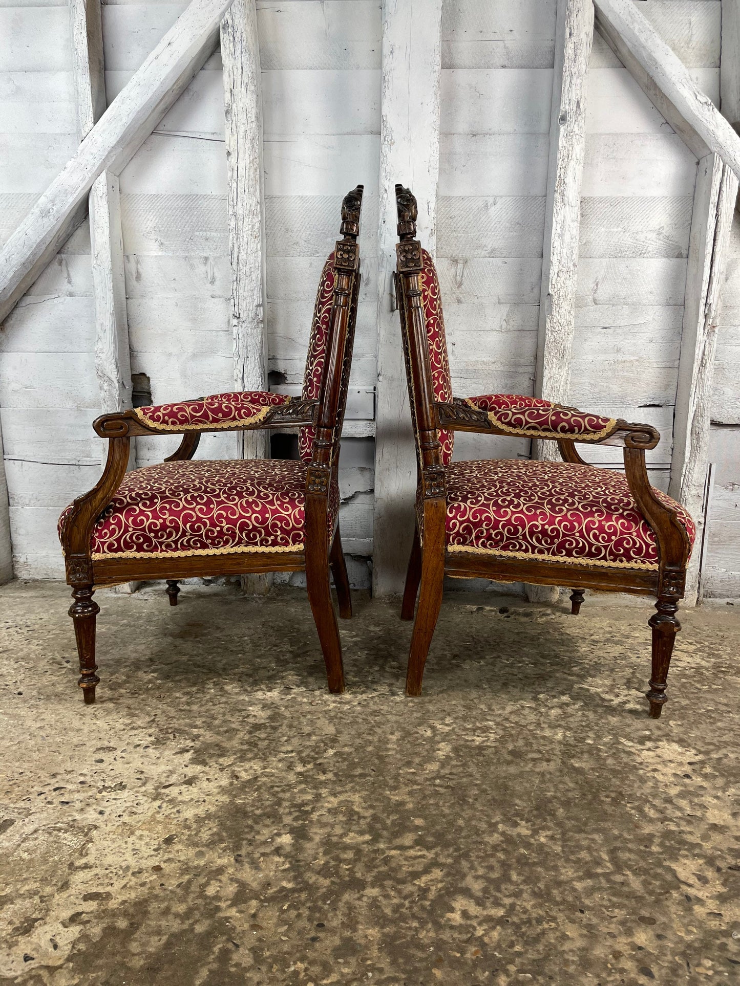 19th Century French Carved Mahogany Occasional/Arm Chairs