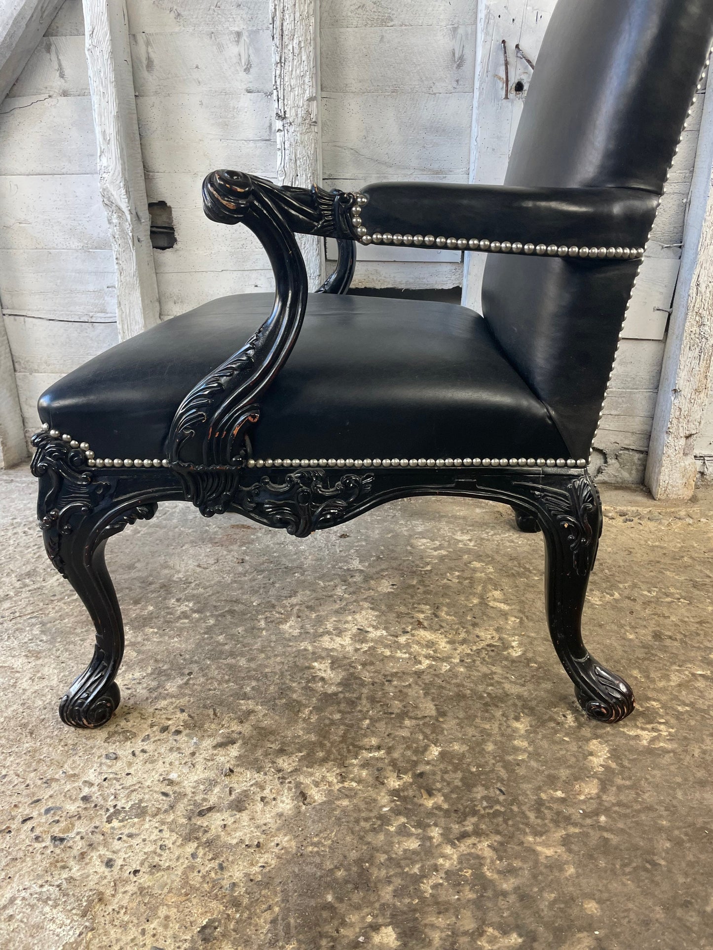 For Michael*** Ralph Lauren Clivedon Black Leather Carved / Armchair / Club Chair
