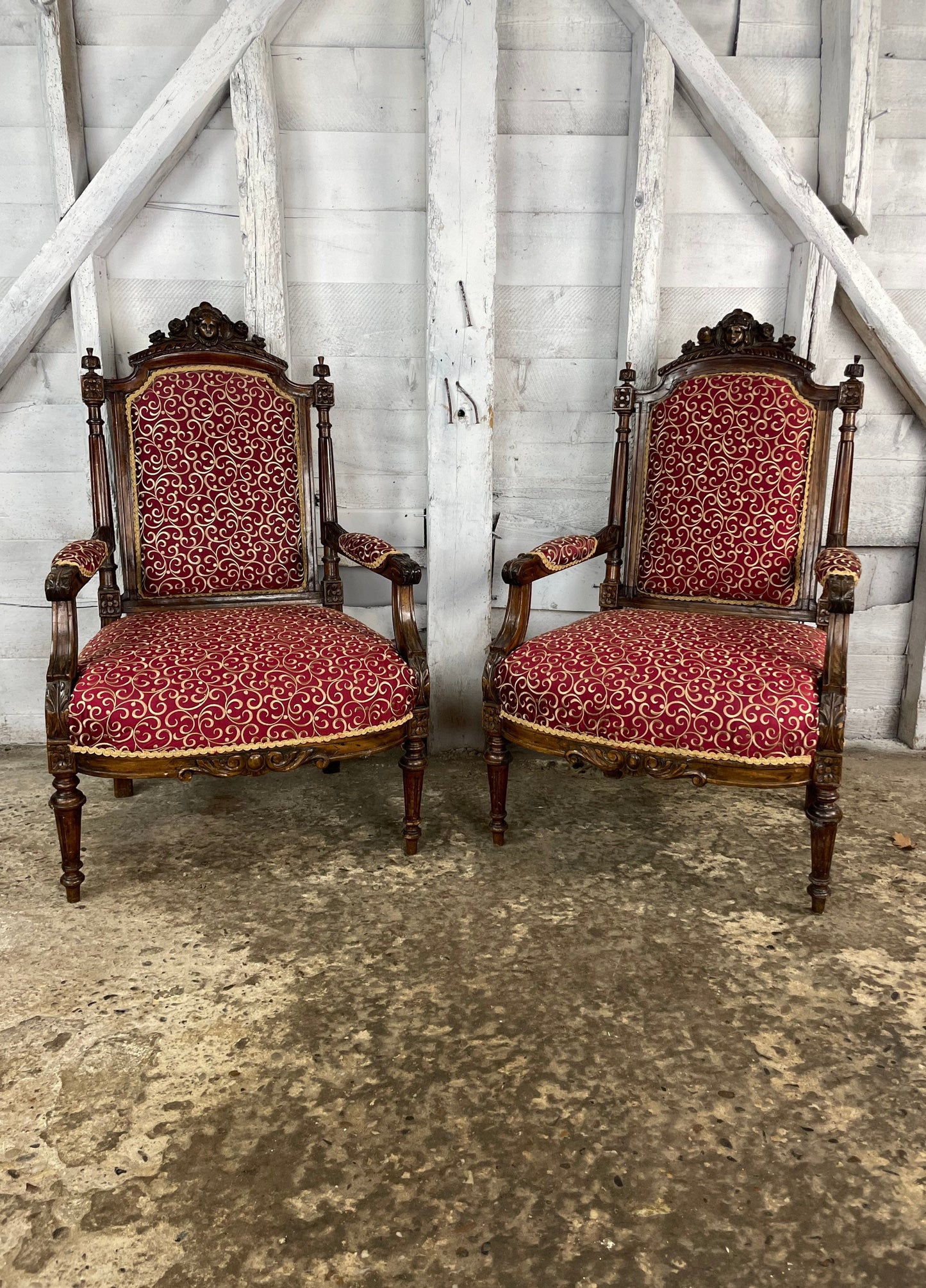 19th Century French Carved Mahogany Occasional/Arm Chairs
