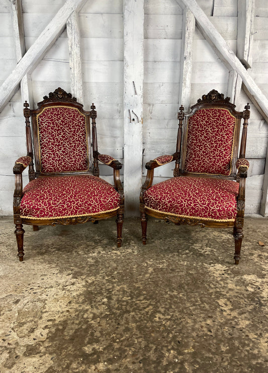 19th Century French Carved Mahogany Occasional/Arm Chairs