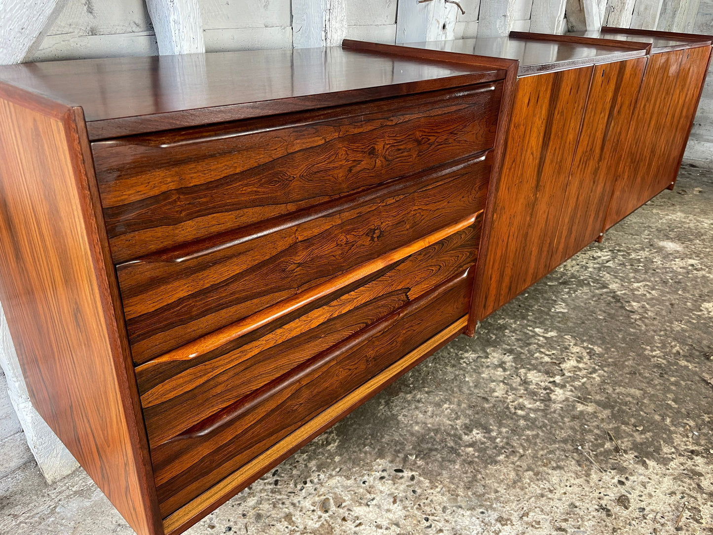 Floating/Wall-Mounted Rosewood Sideboard/Credenza and Glass Cabinets by Ib Juul Christensen Mid Century Modern Danish 1960s