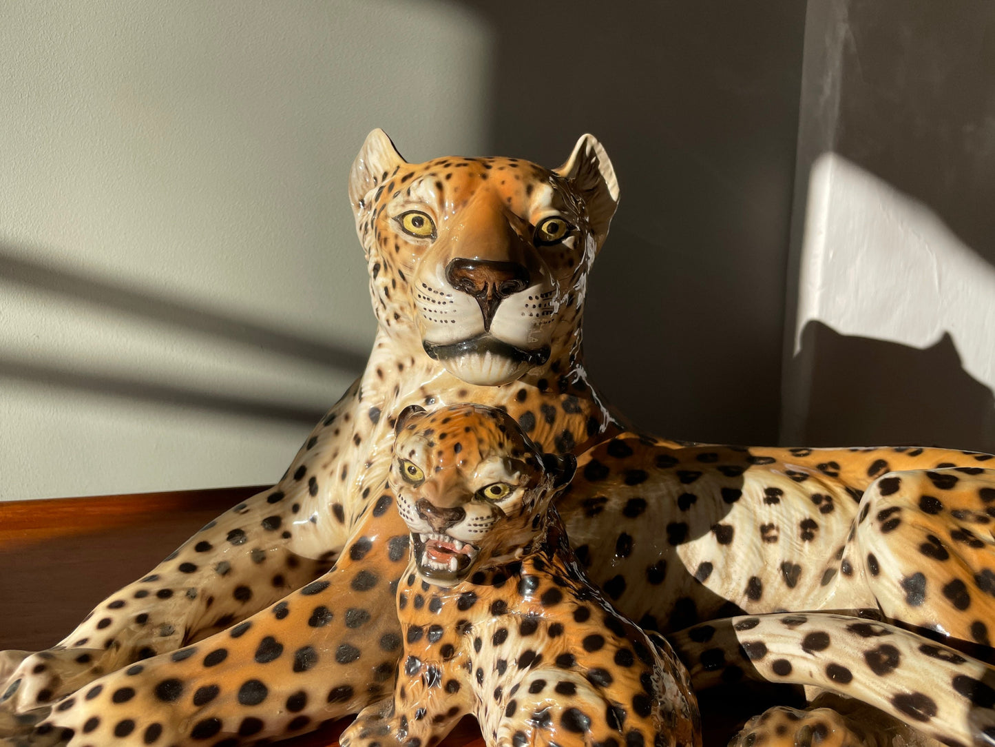 Reserved for Becky *** Italian  Mid Century Modern Hollywood Regency Porcelain/Ceramic Leopard And Cub Statue / Art Piece 1960’s by Giovanni Ronzan