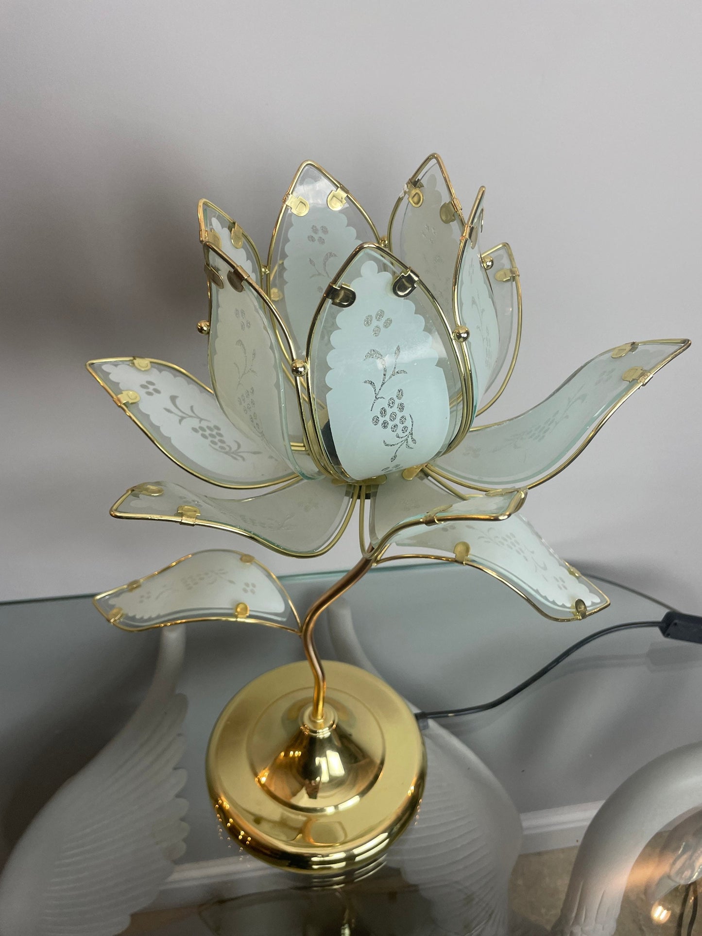 Shipping for Evgeniya**** Mid Century Modern Vintage Hollywood Regency White Glass Lotus Flower Table Lamp With A Slight Green Tinge