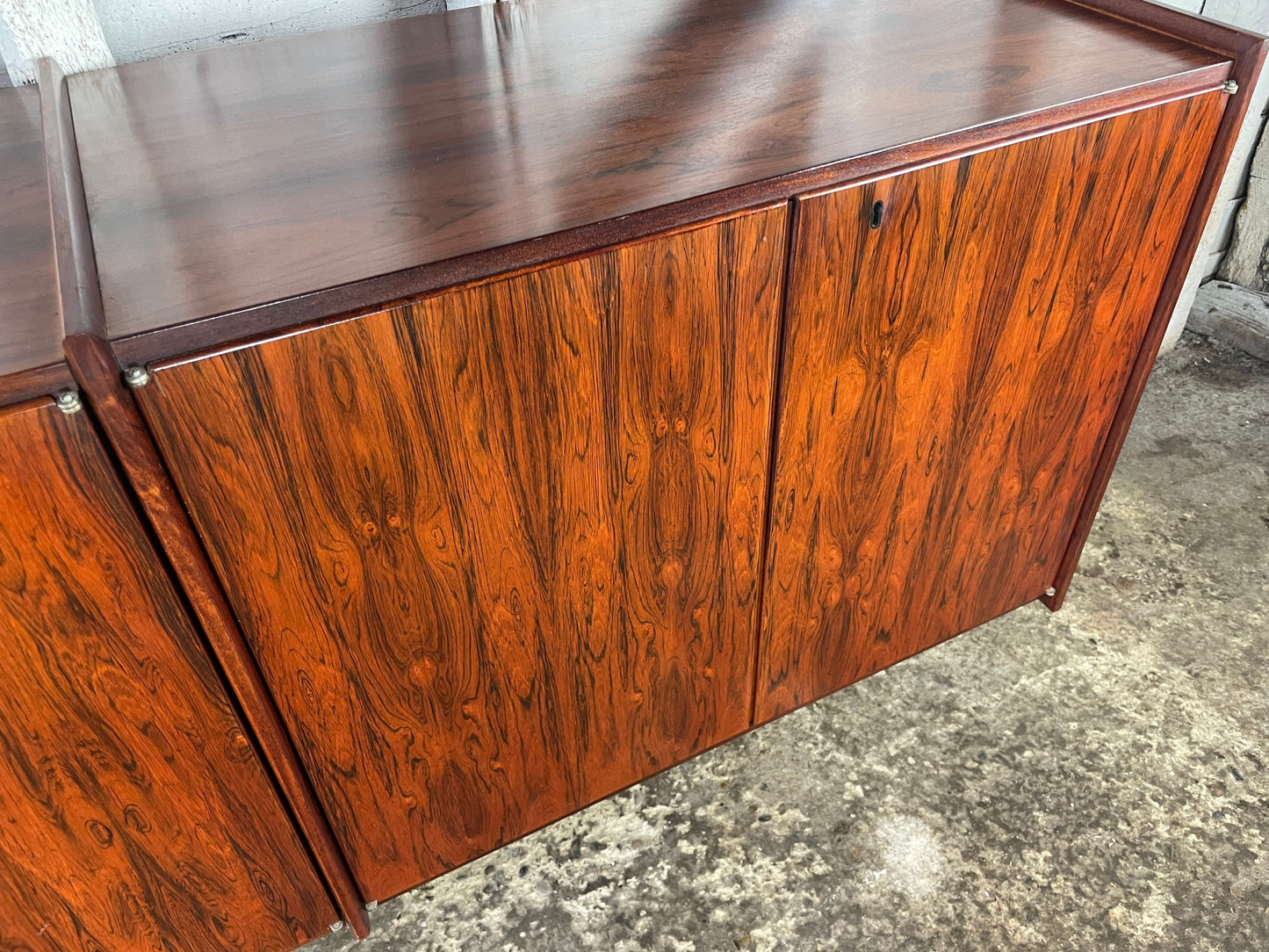 Floating/Wall-Mounted Rosewood Sideboard/Credenza and Glass Cabinets by Ib Juul Christensen Mid Century Modern Danish 1960s