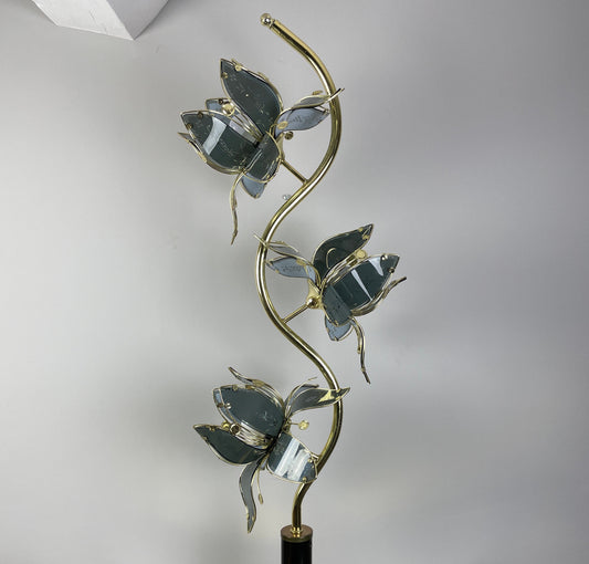 Mid Century Modern Hollywood Regency Black Lotus Flower Large Table/Floor Lamp