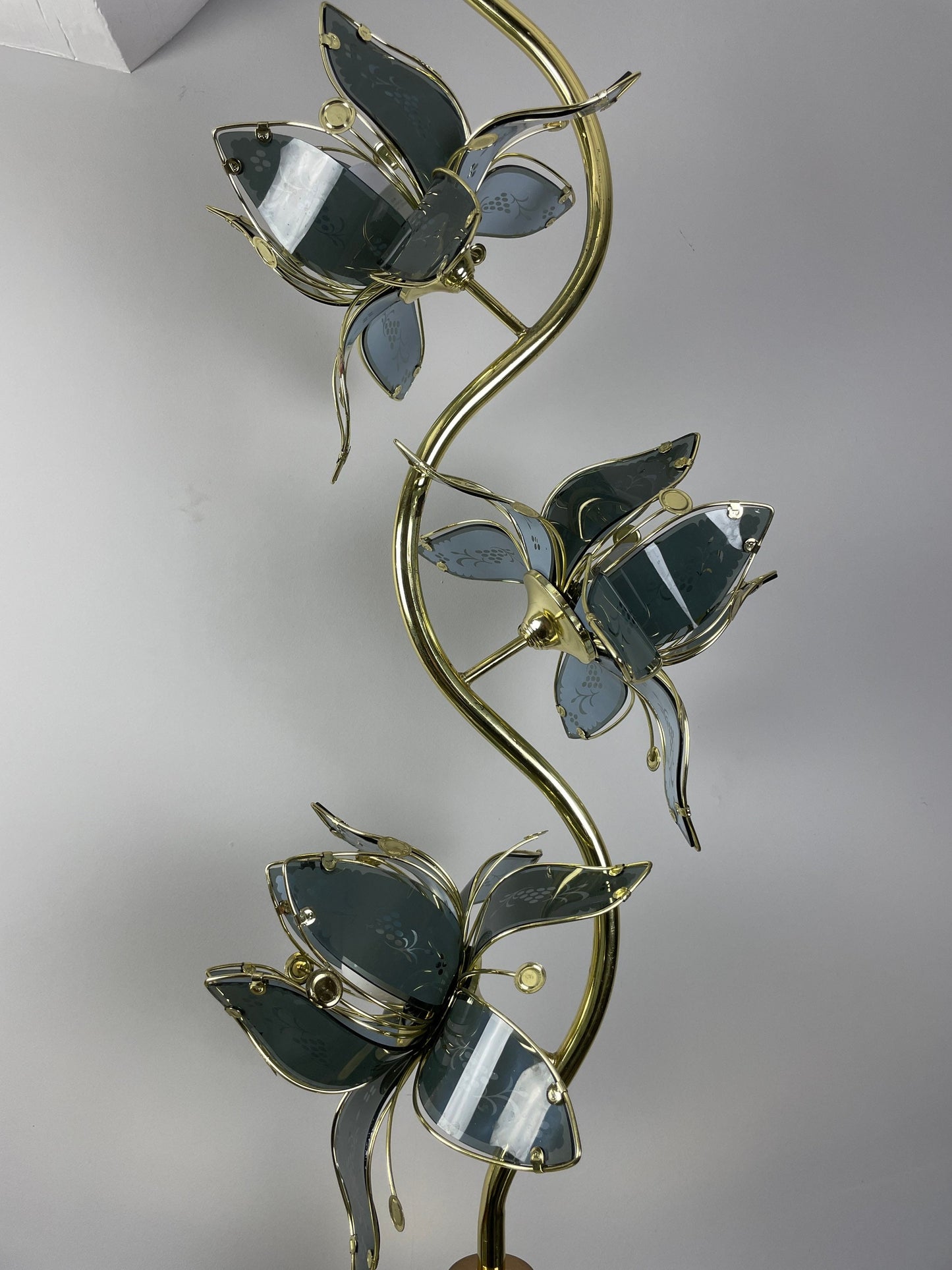 Mid Century Modern Hollywood Regency Black Lotus Flower Large Table/Floor Lamp