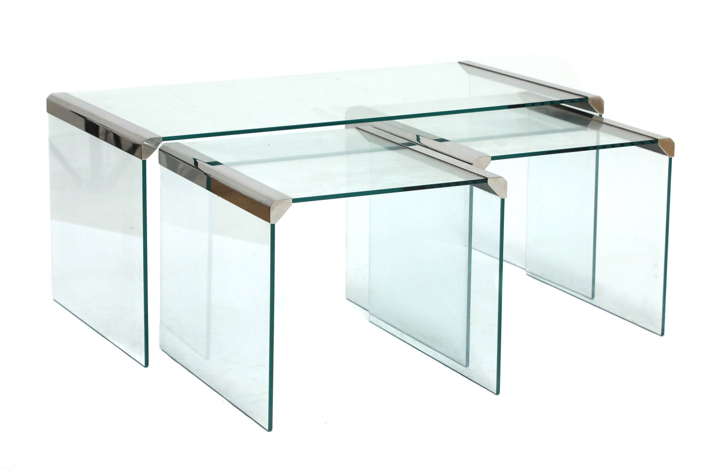 Nest Of Three Glass Coffee Tables By Pierangelo Gallotti for Galotti And Radice Italian, Hollywood Regency Mid Century Modern