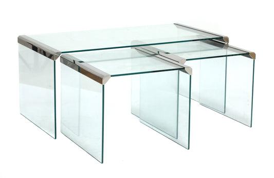 Nest Of Three Glass Coffee Tables By Pierangelo Gallotti for Galotti And Radice Italian, Hollywood Regency Mid Century Modern