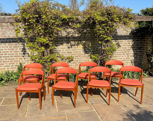 Set of 10 Kai Kristiansen Model 31 Teak Dining Chairs Danish Mid Century Modern 1960s With Custom Wool Upholster - Pending A10 certificate