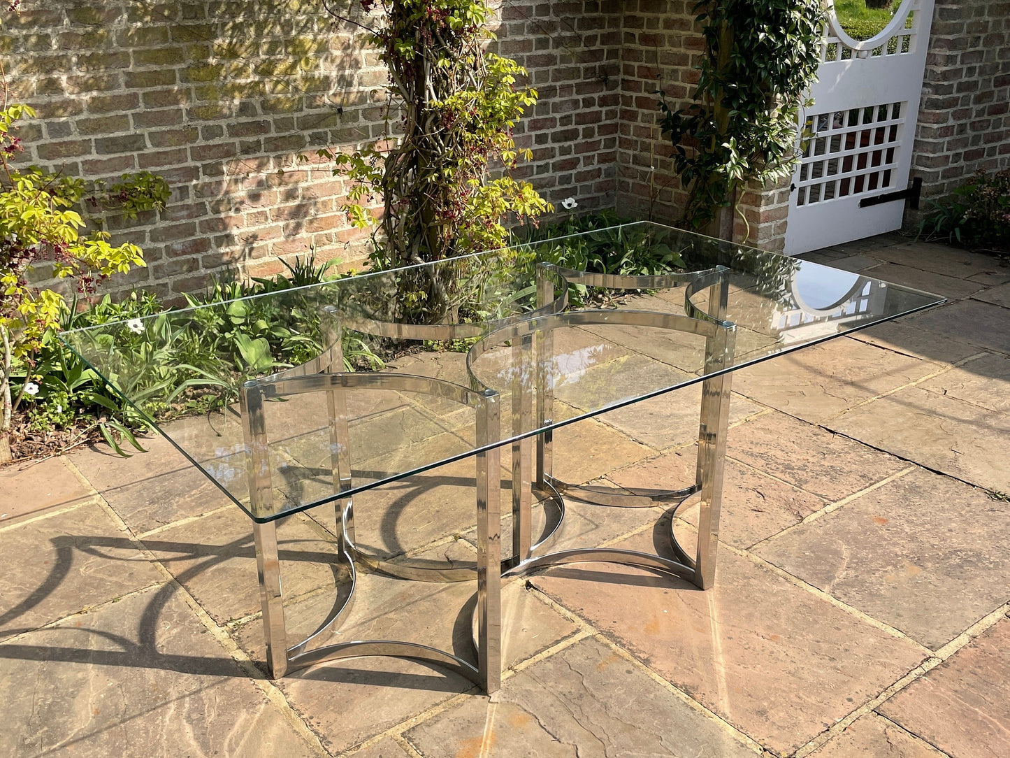 Merrow Associates Glass Topped Dining Table Mid-Century Modern 1970's