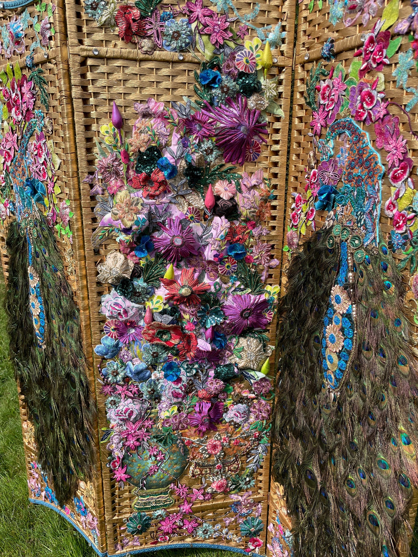 Unusual Colourful Wicker Mid Century Modern Screen/Room Divider