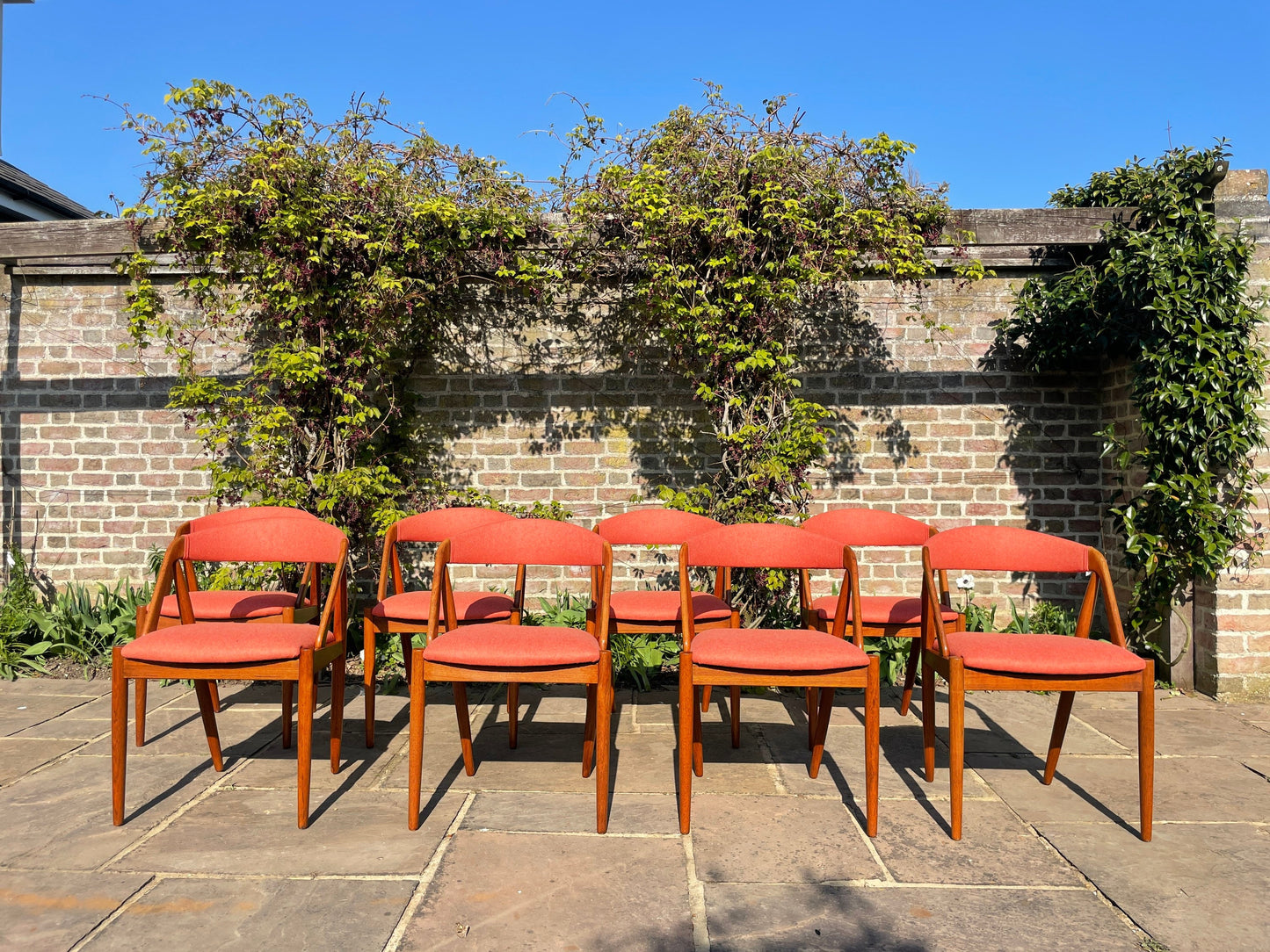 Set of 10 Kai Kristiansen Model 31 Teak Dining Chairs Danish Mid Century Modern 1960s With Custom Wool Upholster - Pending A10 certificate