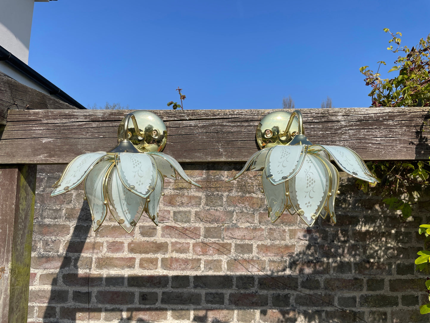 Reserved for Grace**** Mid-Century Modern Hollywood Regency White/Pale Green Lotus Flower Wall Light + plus shipping
