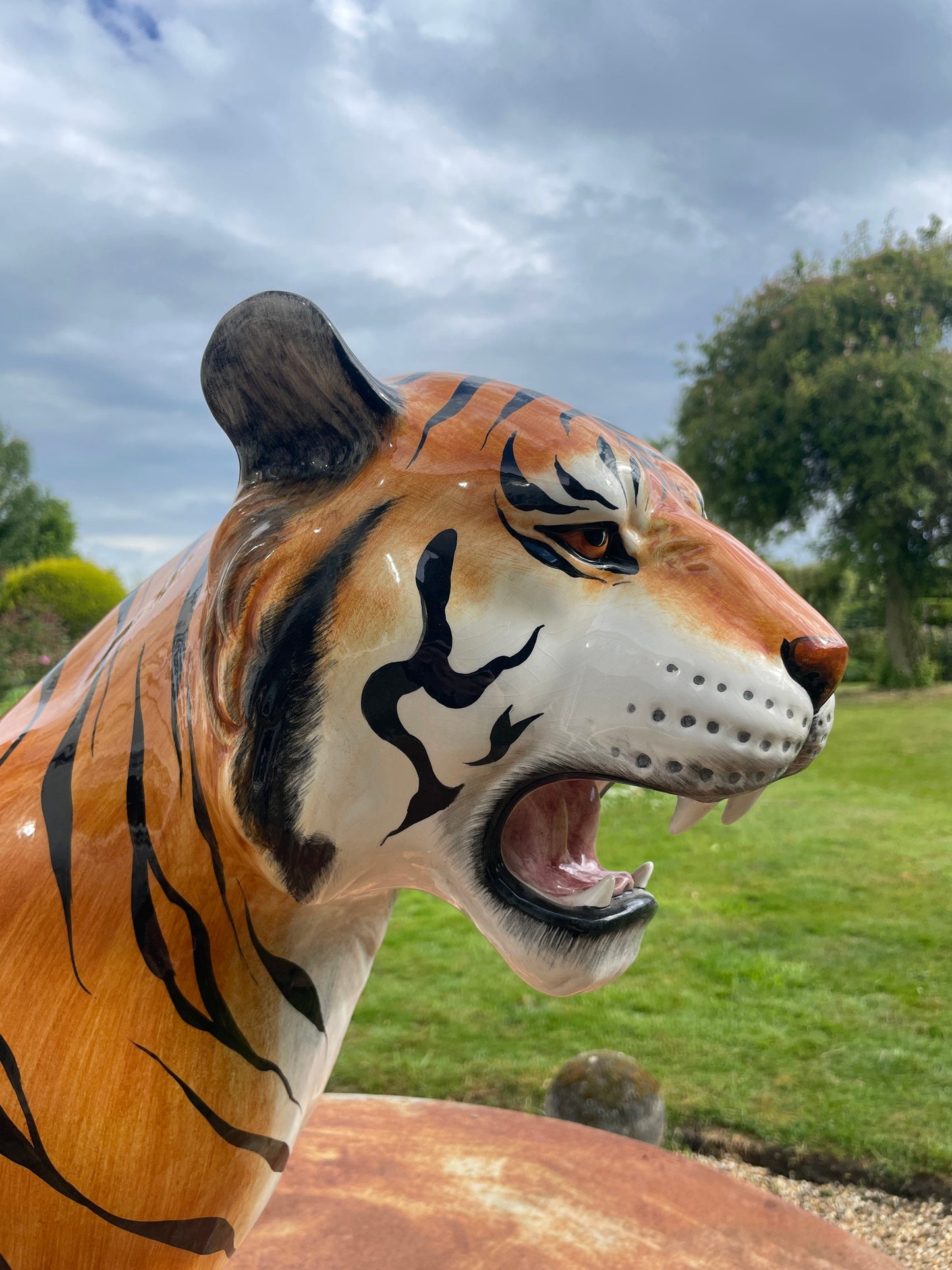 Large Vintage Italian Ceramic Tiger Statue/Sculpture Mid Century Modern/Hollywood Regency 1960's